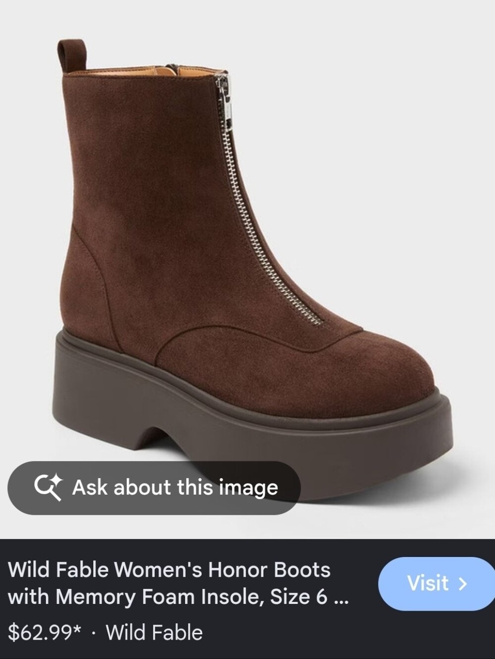 Size 10 Wild Fable Honor Dark Brown Chunky Zip Boots NWT